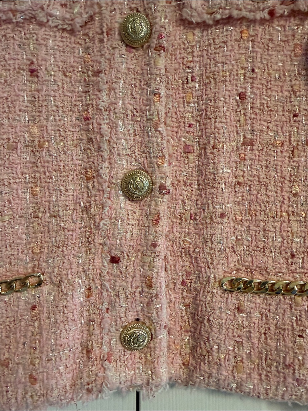 Generation Love Pink Tweed Blazer Size Small | Gold Chain Details - Picture 2 of 8